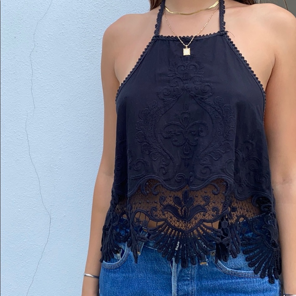 Kimchi Blue Black lace top with open back